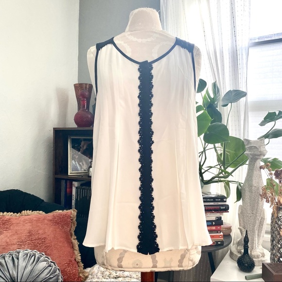 Elle Tops - ELLE Ivory & Black Chiffon Button Up Tank Top Blouse